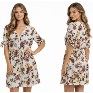 NWT J Is For‎ Justify Dress Womans XL Floral Zipper Mini Feminine Drawstring